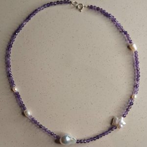 Colier ametist si perle naturale