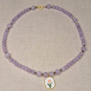 Colier ametist lavanda si hematit auriu