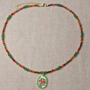 Colier hematit carneol aventurin cu pandantiv floare