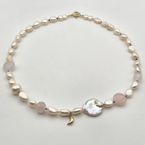 Colier perle si cuart roz 1 Colier perle si cuart roz