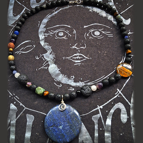 Colier Calauza de Lava Statement cu Lapis Lazuli Ochi de Tigru Ametist Colectia Univers 2 Colier Calauza de Lava Statement cu Lapis Lazuli