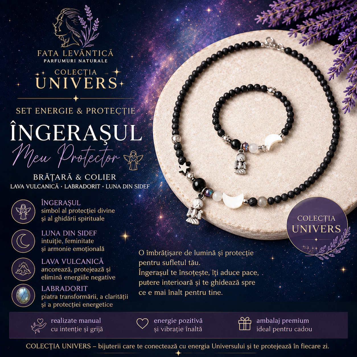 Set Colier si Bratara Ingerasul Meu Protector Lava Aromaterapie Univers 2 Set Colier si Bratara Ingerasul Meu Protector Colectia Univers