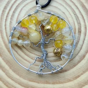 Colier din citrin cu Copacul Vieții „Rază de Miere” – aromaterapie, handmade