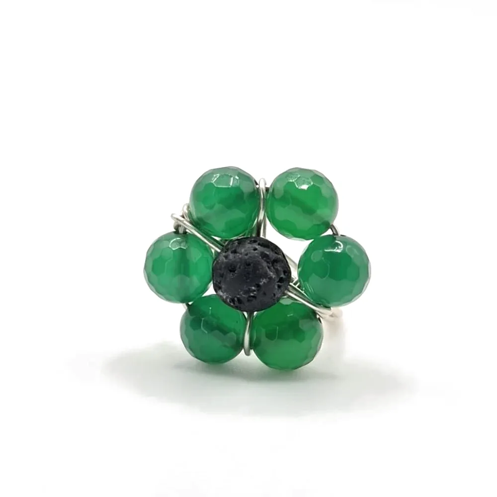 Inel floare din cuarț verde și lavă vulcanică 3 Inel cuarț verde – detaliu