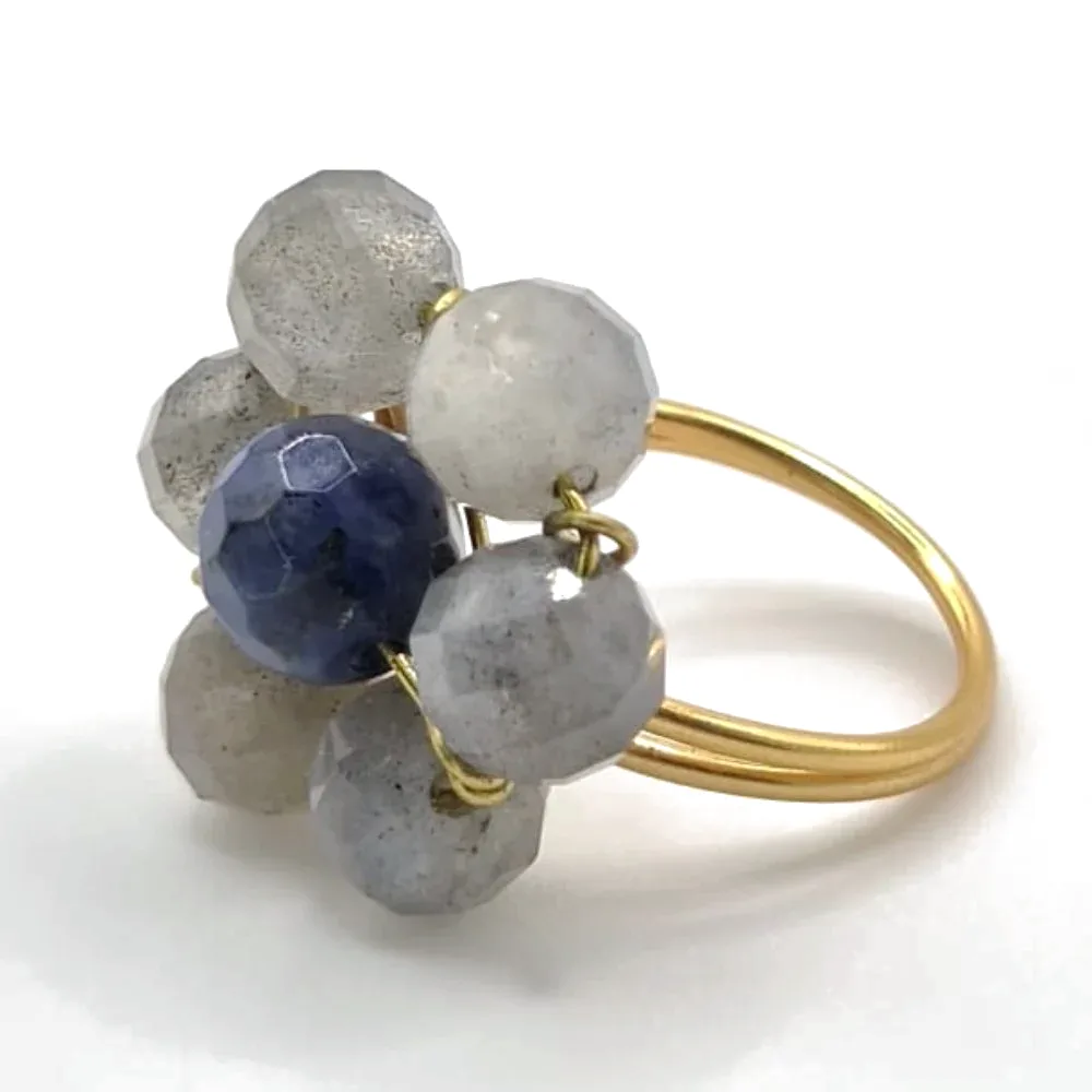 Inel floare din labradorit cu lapis lazuli 1 Inel labradorit și lapis lazuli